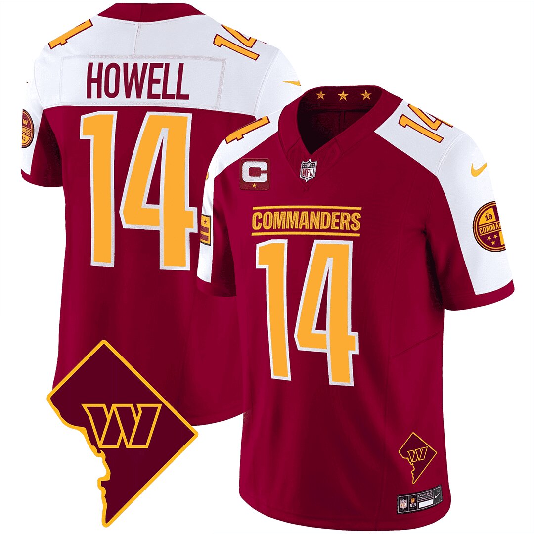 Men Washington Commanders 14 Howell Red DC Map Patch 2024 Nike Vapor Limited NFL Jersey